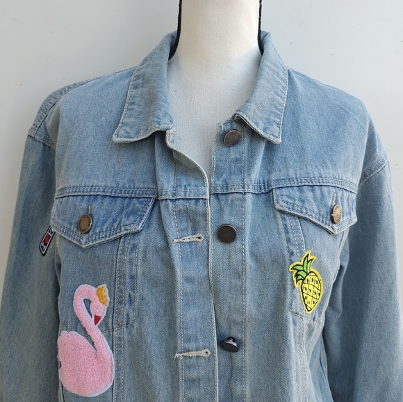 Compania Fantastica Denim Jean Jacket With Patches Size Large - Picture 3 of 10